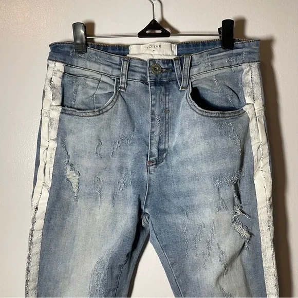 Kollar Distressed Stripe Denim Skinny Jean size 28